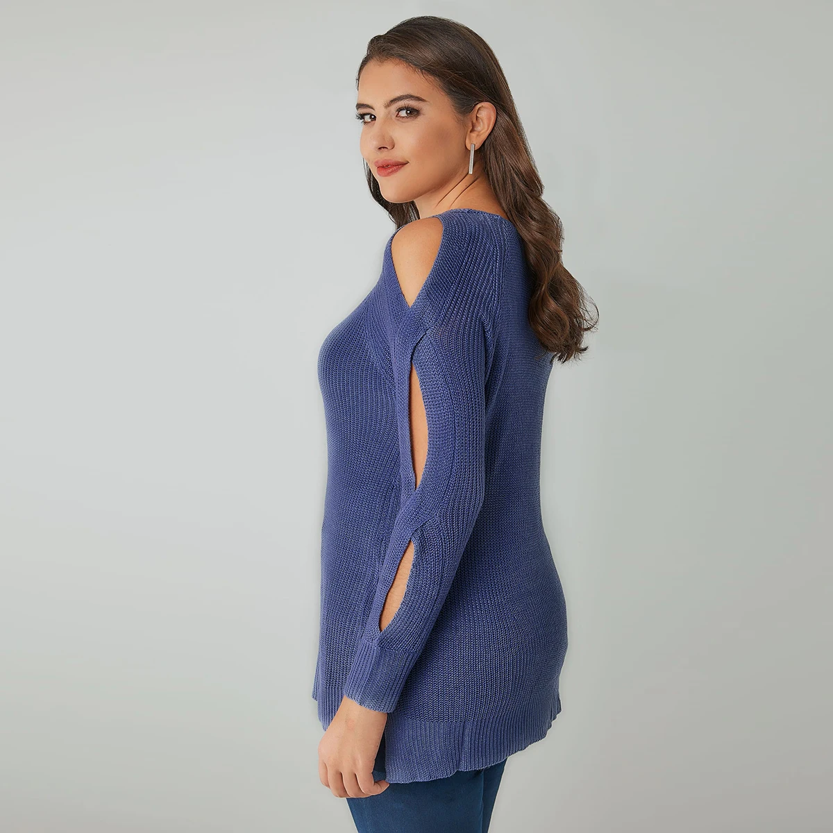 Kissmilk Plus Size Women Hollow Out Blue Scoop Neck Sweater 2018 Autumn New Arrival Solid Casual Pullovers Sweater for Female Kissmilk Plus Size Women Hollow Out Blue Scoop Neck Sweater 2018 Autumn New Arrival Solid Casual Pullovers Sweater for Female