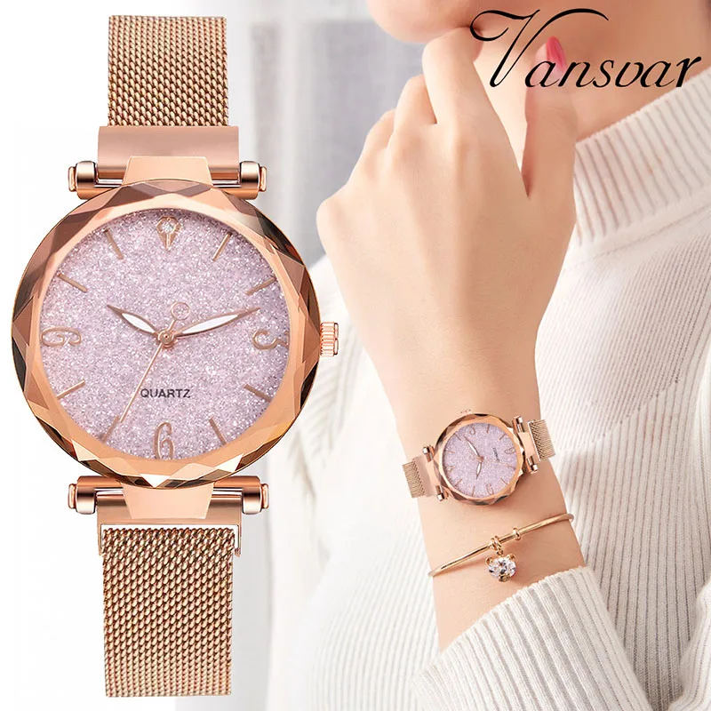 Rose Gold Luxury Women Watch Fashion Waterproof Ladies Wrist Watch Top Brand Stainless Steel Band Magnet