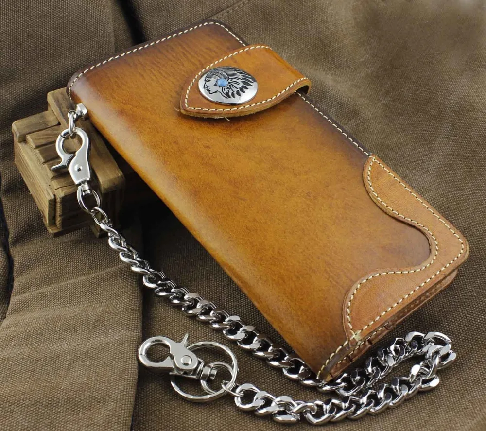 www.strongerinc.org : Buy Handmade Genuine Leather Biker Hip Hop Men&#39;s Long Wallet w/ Met Key Chain ...