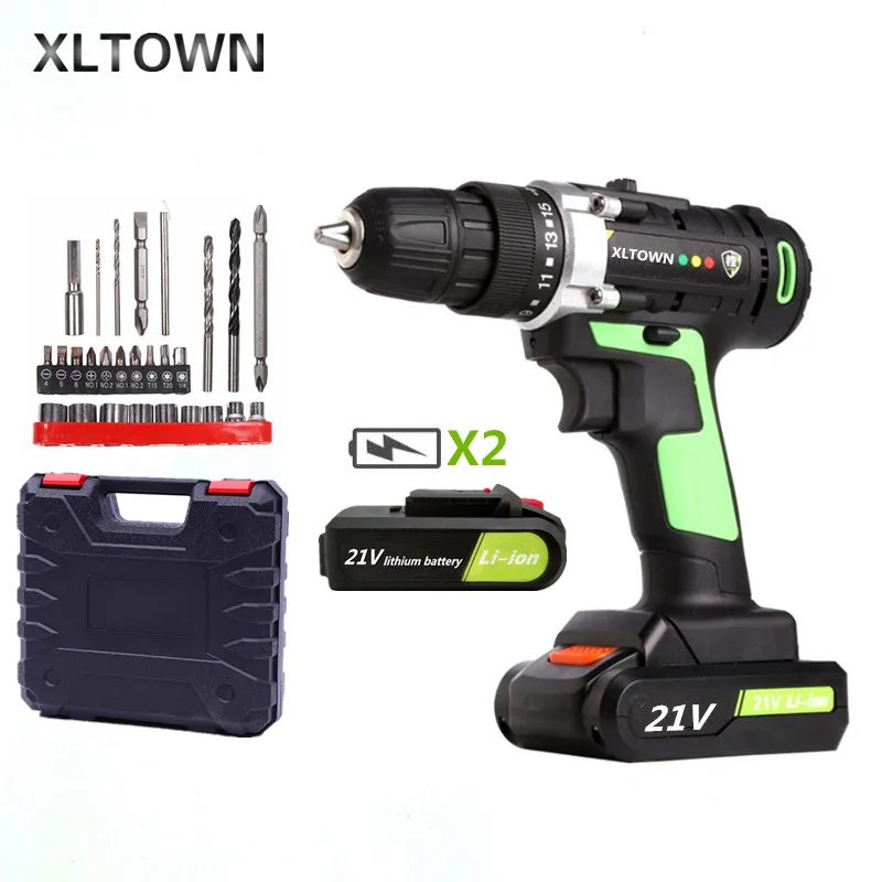 

XLTOWN 21v cordless electricscrewdriver with2 battery rechargeable lithium battery Multifunctional electric drill 27 drill bits