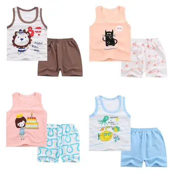 

Kidlove 2Pcs/Set Children Girls Boys Soft Cotton Cute Cartoon Printing Vest + Shorts Set