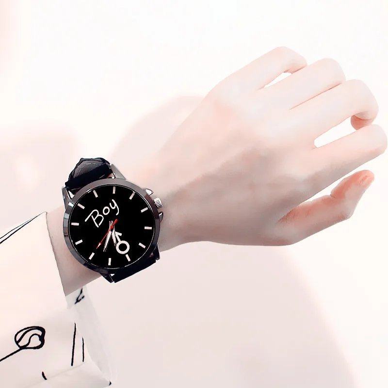 Шикарные парные часы, парные часы, мужские часы, модные повседневные женские кварцевые наручные часы, подарки для мальчика, часы для влюбленных, reloj mujer - Цвет: Черный