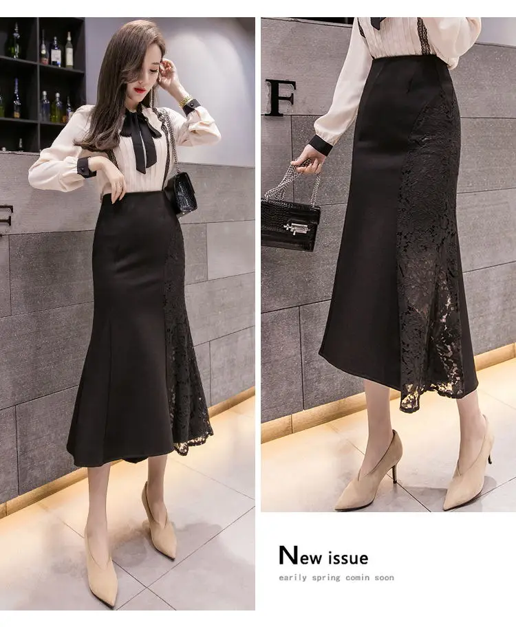 Plus Size Lace Skirt Women New Korean Fashion High waist Long Mermaid Skirts Stretch Slim Elegant Pencil Skirts