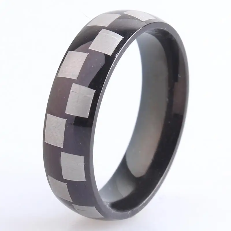 

6mm black and white grid 316L Stainless Steel finger rings for men women wholesale