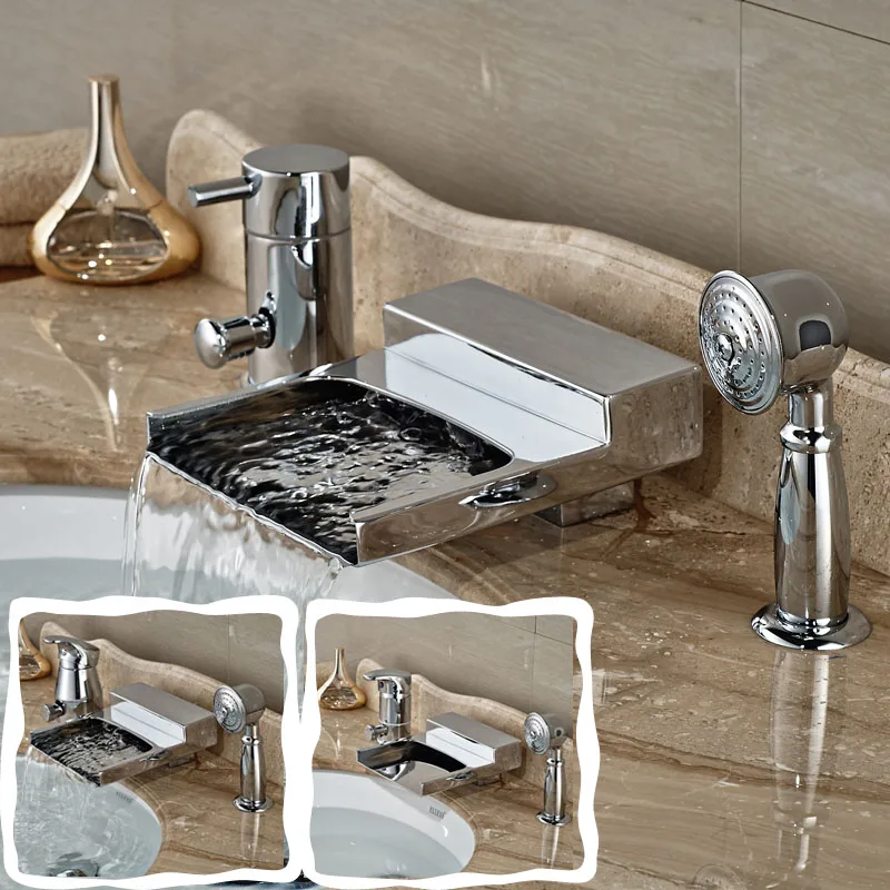 Brass Chrome Bath Shower Mixer Deck Mount Waterfall Spout Tub Filler Single Handle Bathtub Faucet