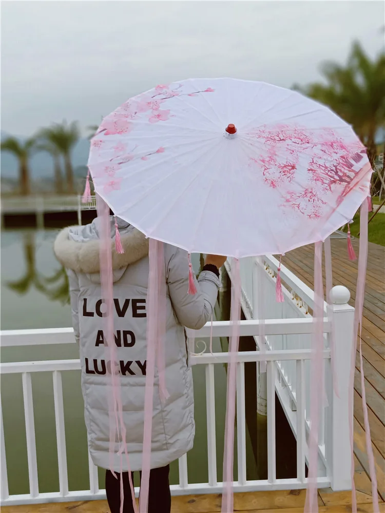 Зонтик с лентами и кисточками, зонтик Cheongsam Hanfu, Классический Шелковый Зонтик для танцев, женский зонтик в китайском стиле Tang ombrello - Цвет: qw
