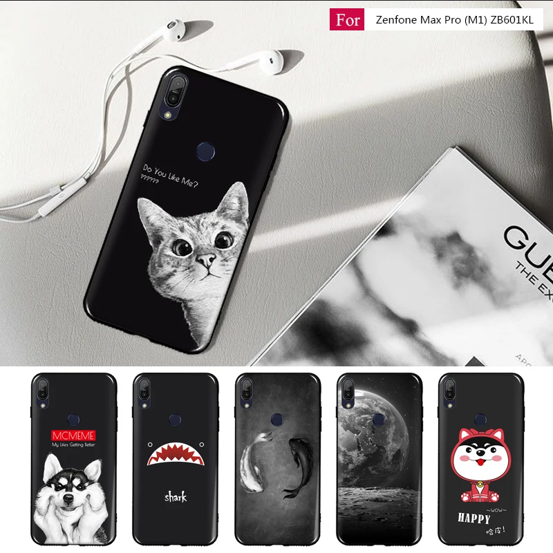 

DIY Case For Asus Zenfone Max Pro M1 ZB601KL Back Cover Soft TPU HD printing Shark Cats Space Moon dog Lovely Animal phone case