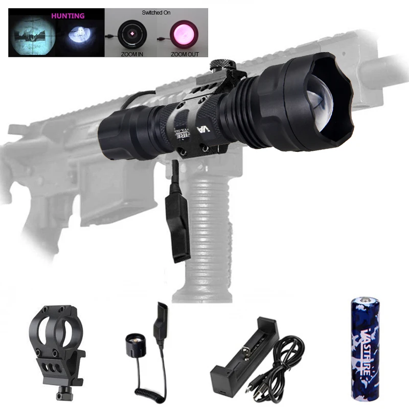 Arma de Radiação Lanterna + 18650 Tactical Caça Arma Zoomable 5 w - 7 ir 850nm 940nm Visão Noturna Infravermelho Carregador Usb Led Luz 2 w 7 w ir 850nm 940nm visão