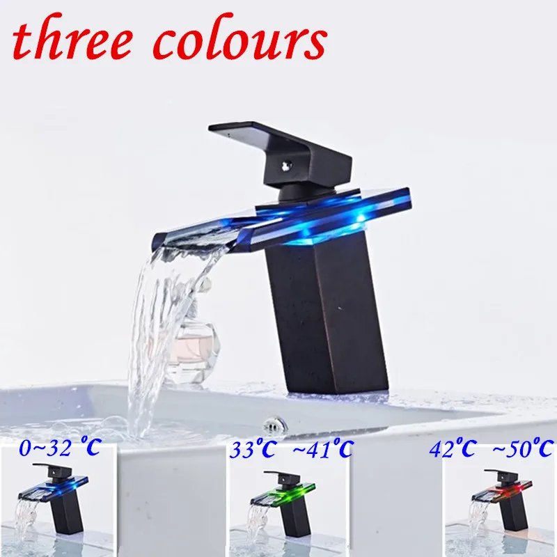 Bathroom Waterfall Led Faucet Glass Waterfall Blac...