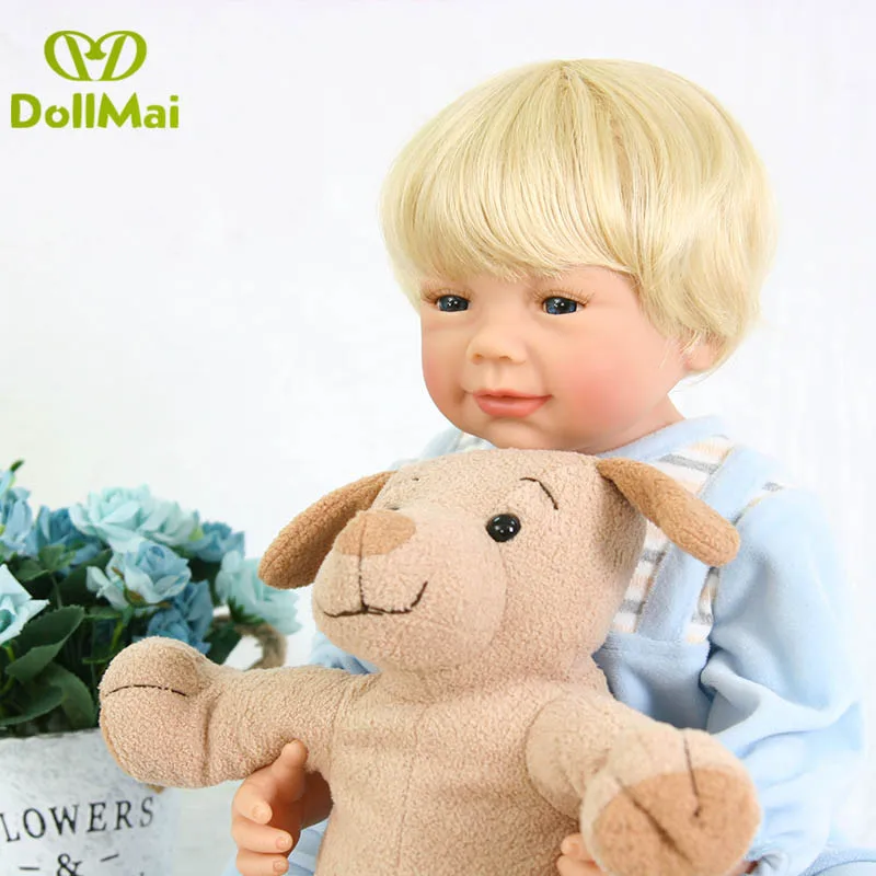 

56cm 100% full body vinyl silicone reborn babies dolls handmade bebe reborn blond hair boy girl birthday toy dolls gift lol