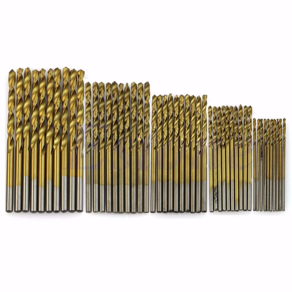 Free shipping 50Pcs Titanium Coated HSS High Speed Steel Drill Bit Set Tool 1 1 5