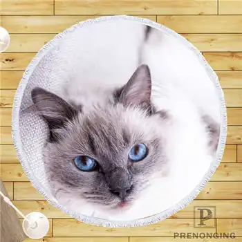 

Custom DIY Customized Microfiber Fabric Animals Cats (1)@2 Round Beach Blanket Towel Printed on Demand 150cm #19-01-28-96
