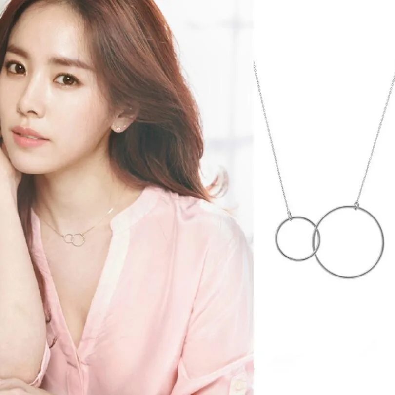 

New Hot Double Circle Elegant Statement Necklace For Women Clavicular Chain 925 Sterling Silver Jewelry Collier Femme SAN5
