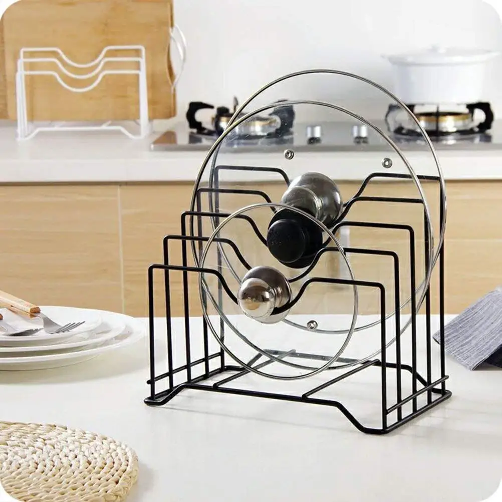 

Pot Lid Holder Pot Lid Rack Storage Organizer Black Color Multifunctional Kitchen Cookware Chopping Board Organizer StorageRack