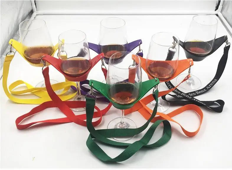 Portable Black Wine Glass Holder Strap Wine Sling Yoke