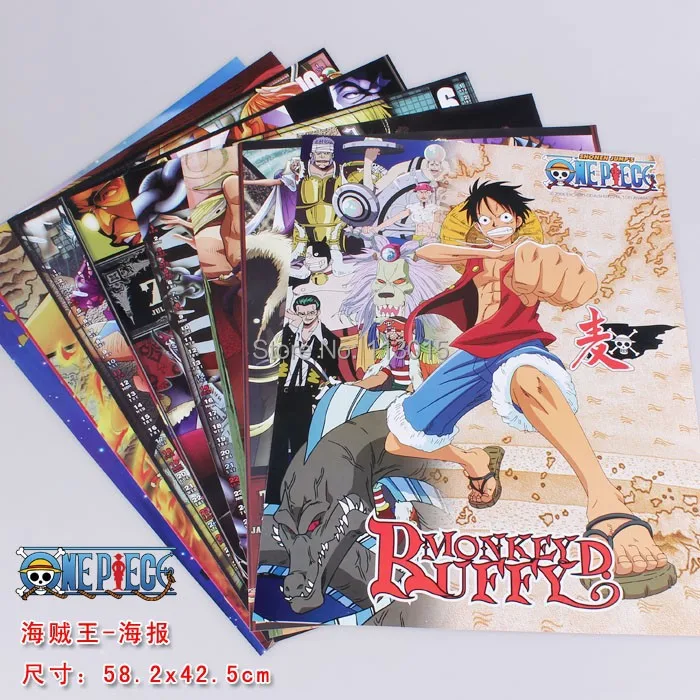 

One Piece Posters Anime Paintings 2 sizes 58x42CM included 8 different designs High quality Embossed 8 pcs/lot