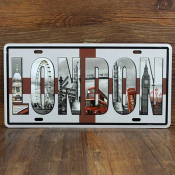 

RONE086 vintage license famous car plates Letters slogan " LONDON" vintage metal tin signs garage painting plaque picture 15x30