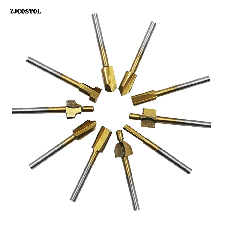

ZJCOSTOL 10Pcs/set Rotary Set Engraving Machine Electric Trimming Machine Woodworking Cutter Polishing Milling Cutter Fits