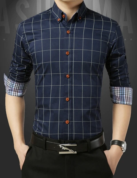 Новые осенние модные брендовые Для мужчин одежда Slim Fit Для мужчин рубашка с длинными рукавами Для мужчин плед хлопок Повседневное Для мужчин рубашка социальной Размеры M-5XL