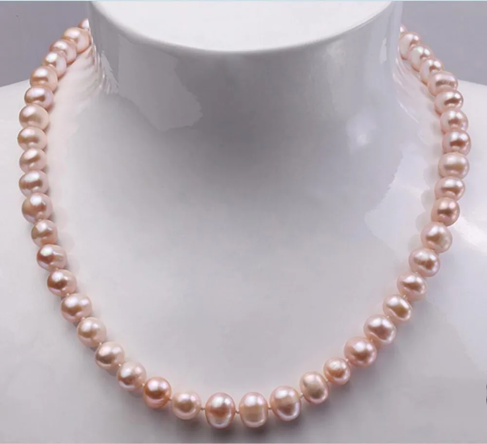 

New Natural Purple 8-9mm Real Cultured Freshwater Pearl Necklace 18