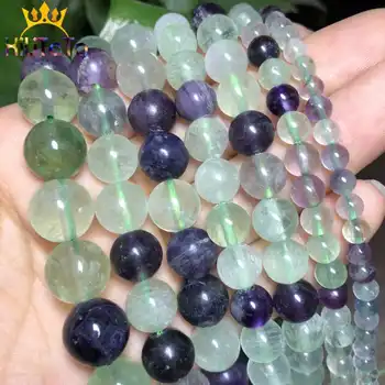 

Natural Stone Round Colorful Fluorite Quartz Loose Beads For Jewelry Making DIY Bracelet Necklace Accessories 15'' 4/6/8/10/12mm