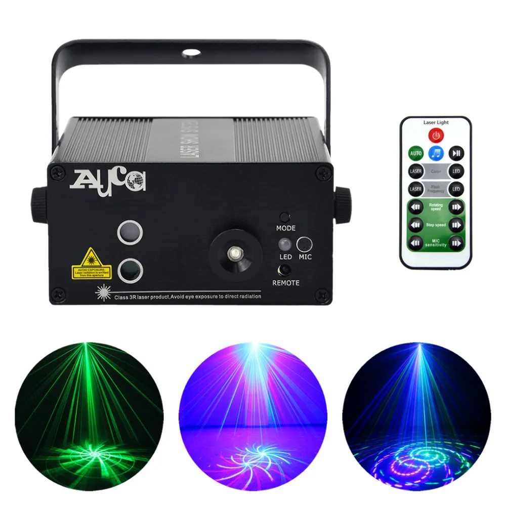 

AUCD Mini 12 Green Blue Pattern Laser Projector Light 3W Blue LED Mixing Effect DJ Home Party Holiday Show Stage Lighting L12GB