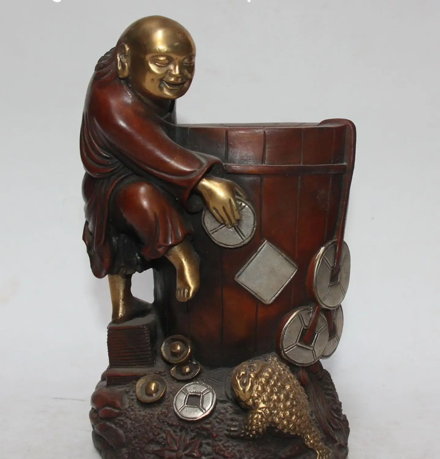 free shipping 7" Purple Bronze Gold Gild Golden Toad Liu Hai God Brush