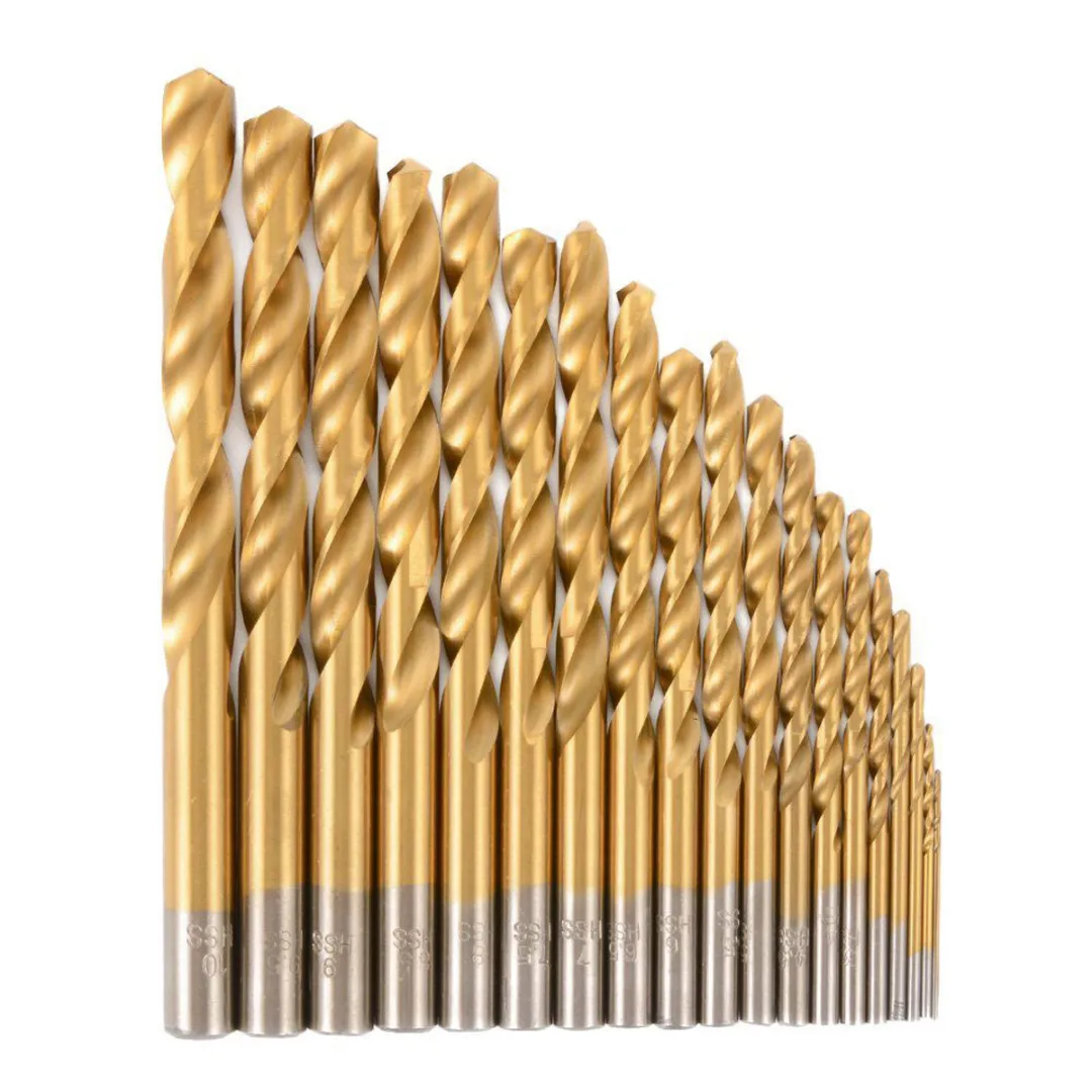 DWZ 19Pcs High Speed Steel Diamond Drill Bit Set Titanium Coated Twist 1-10mm Ark