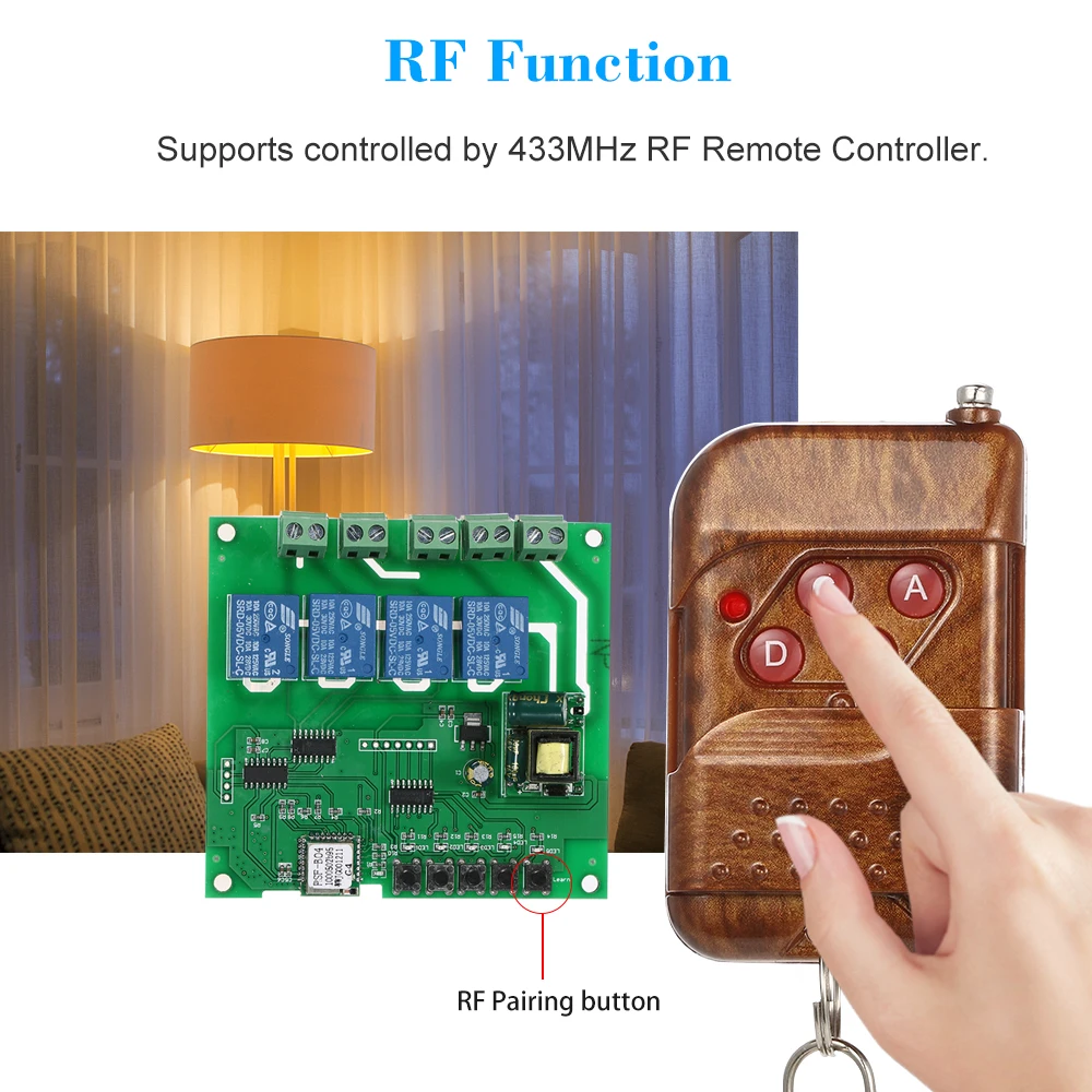 eWeLink 4CH AC85-250V RF 433MHz 4 Gang WiFi Switch 3 Modos de Trabajo Inching//Self-Locking//Interlock WiFi Smart Switch Compatible con Alexa y para Google Home//Nest Smart Home
