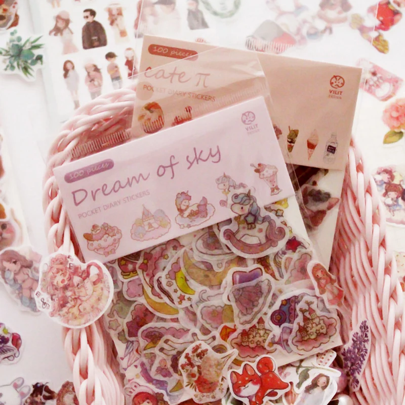 

100 Pcs/lot Cute cartoon unicorn girl paper sticker decoration DIY album diary scrapbooking label sticker kawaii stationery