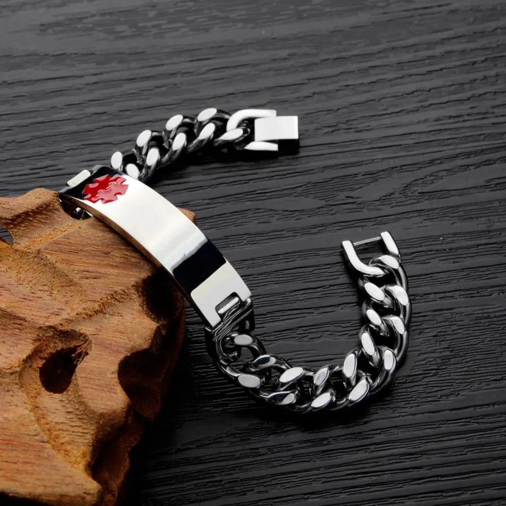 FATE LOVE Punk Men Male Statement Medical Alert Sign ID Bracelet Bangles metal stainless steel Fashion Jewelry 2019 new arrival