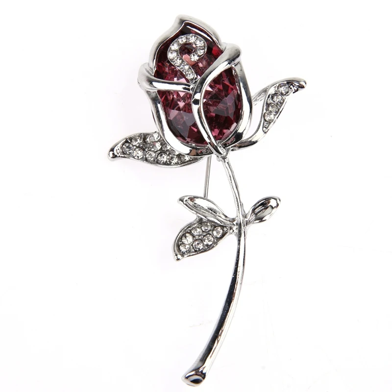 Crystal Rose Flower Brooch Pin  Alloy Rose Gold Brooches Birthday Gift Garment Accessories Brooch Pins Broches Women