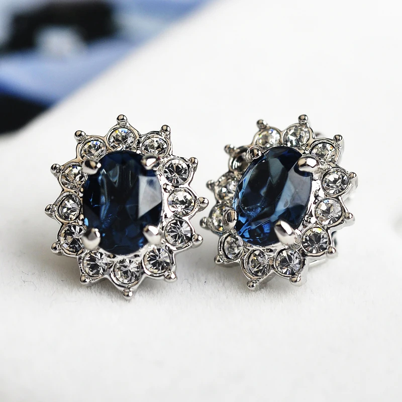 USTAR синие циркониевые клипсы с кристаллами для женщин, серебряные женские серьги, модные ювелирные изделия, ушные браслеты бижутерия, высокое качество
