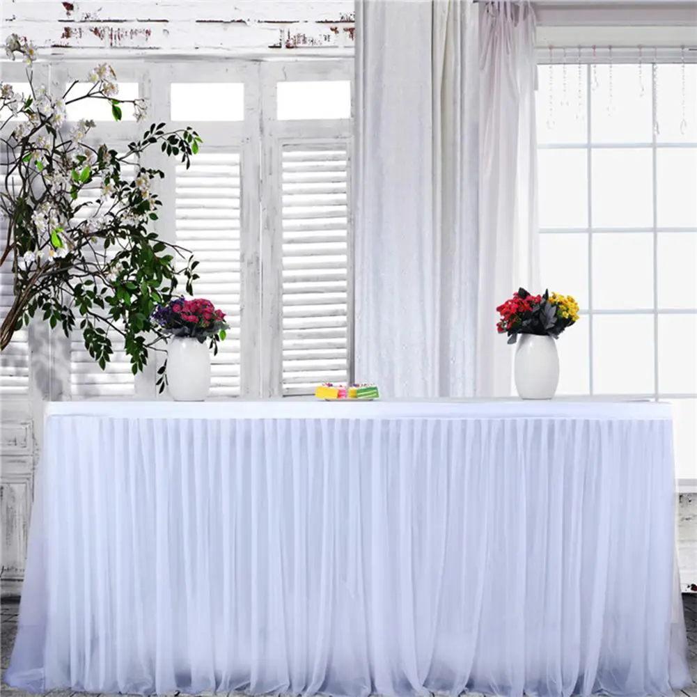 Adeeing High-end Stretch Yarn Elegant Mesh Fluffy Tutu Table Skirt for Party Wedding Birthday Party Home Decoration