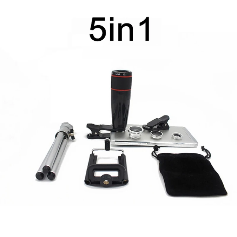 Universal 5in1 12X Zoom Camera Telephoto Lenses Clips 3in1 Wide Angle Fish Eye Macro Lens For iPhone 6 6s 7 8 Plus Cell phone Universal 5in1 12X Zoom Camera Telephoto Lenses Clips 3in1 Wide Angle Fish Eye Macro Lens For iPhone 6 6s 7 8 Plus Cell phone