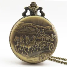 Повседневные винтажные бронзовые антикварные ретро стимпанк кварцевые карманные часы карета три лошади ожерелье мужские и женские детские подарки