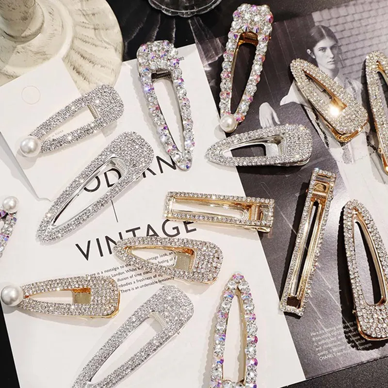 

2019 New Fashion Flash Luxury Temperament Full Diamond Crystal Pearl Elegant Women Barrettes Hair Clip Hairpin Hair Accessories