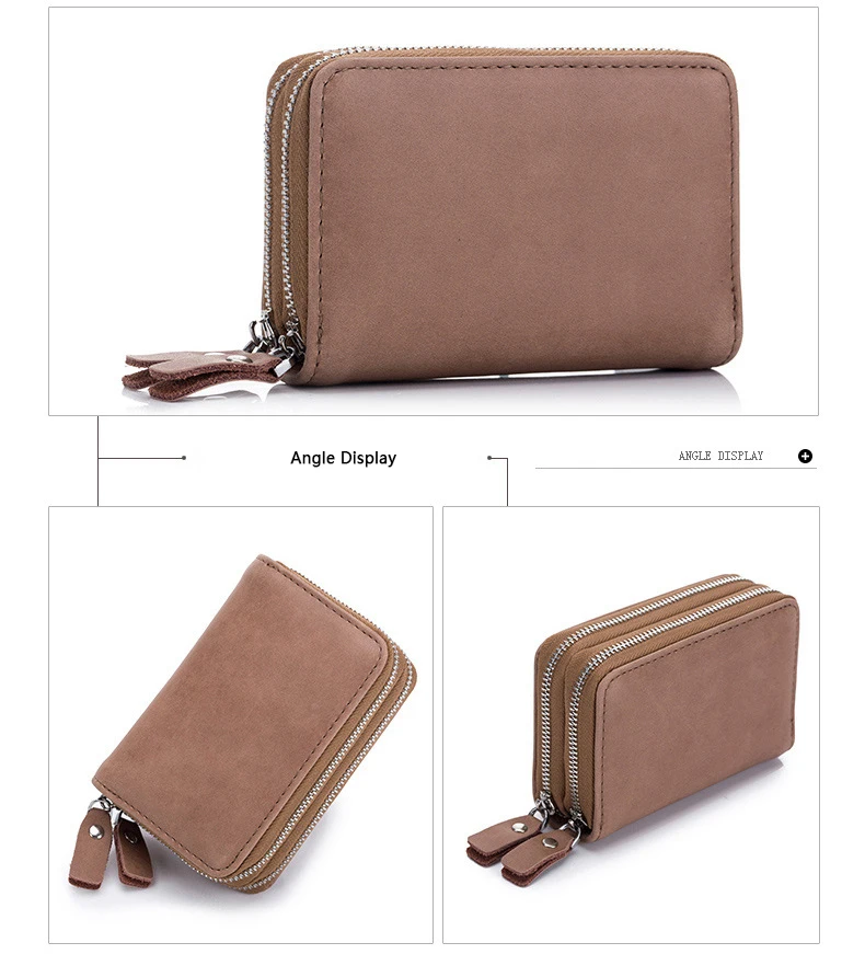 WESTCREEK Brand Multifunction Double Zipper RFID Blocking Card Holder Vintage Leather Key Holders with 12 Cards Slot