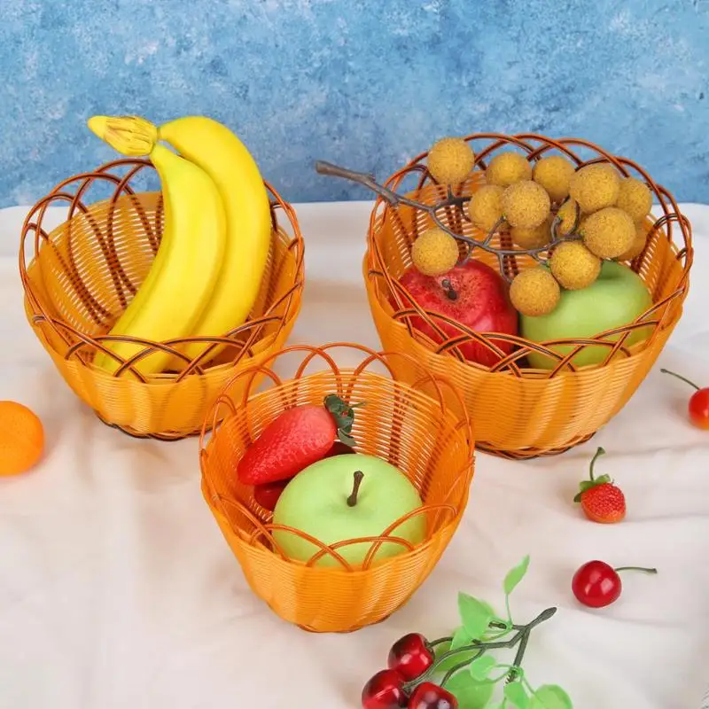 Новая ротанг плетение круглая корзина для хранения фруктов блюдо ротанговая корзинка под хлеб для кухни еда пикника хлеба мини-контейнер