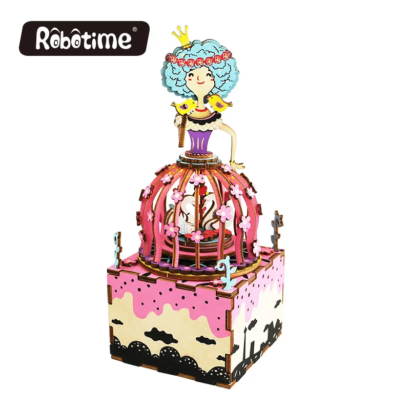 

Free Shipping Robotime 3D Puzzle DIY Windup Assembled Model Wooden Car Interior Wedding return gift Music Box Princess AM405
