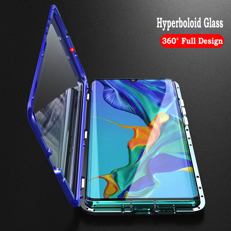 Чехол с двойным покрытием из закаленного стекла для huawei P30 Pro, чехол с алюминиевой магнитной крышкой 360 градусов для huawei P30 Lite, чехол для телефона