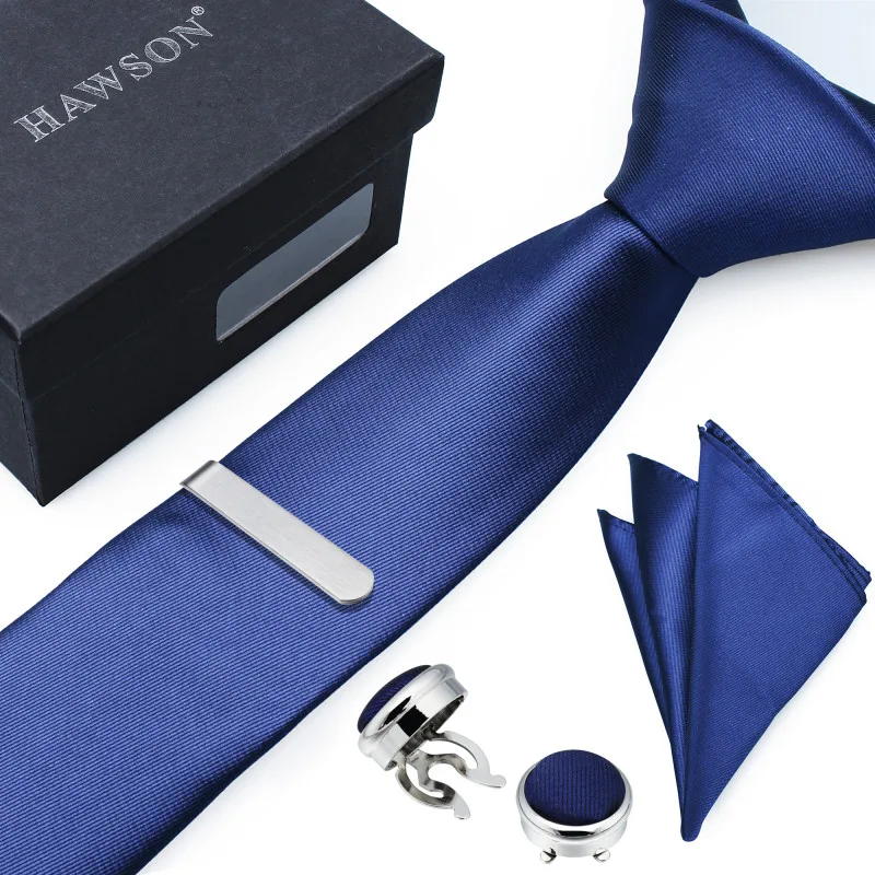 HAWSON Новое поступление синий галстук-бабочка, комплект с карманом квадратный зажим для галстука и брендированная кнопка запонки в подарочной коробке для Выпускной Вечерние