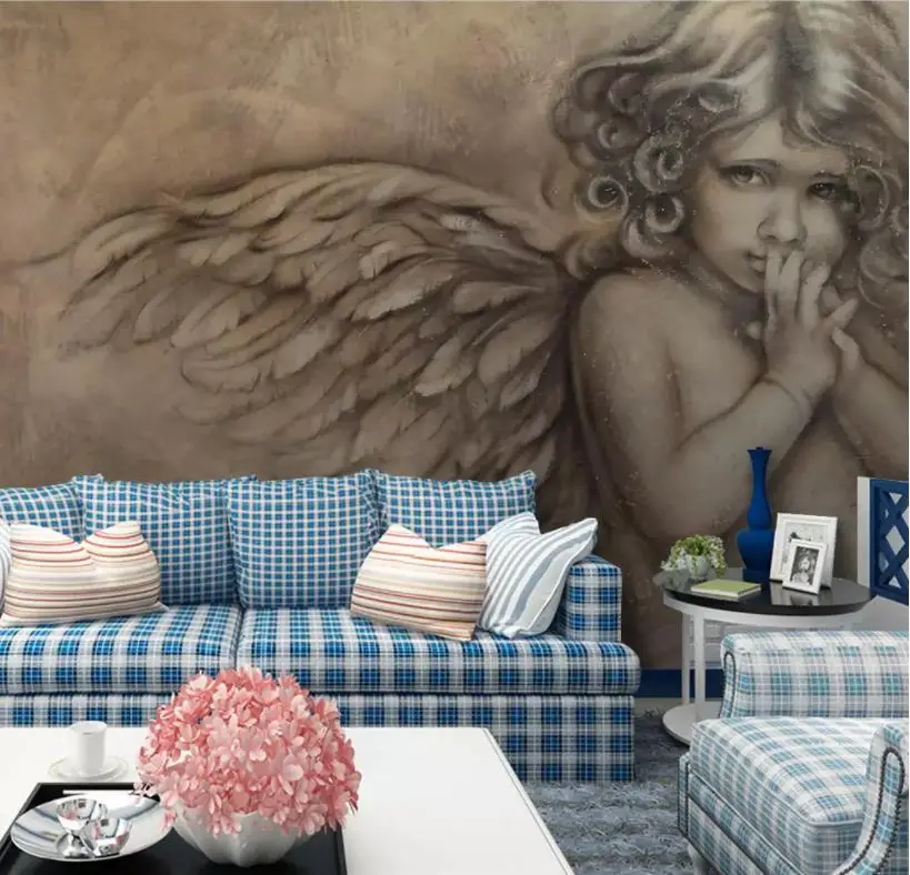 

Custom Wall Mural Modern Art Painting High Quality Mural Wallpaper European 3D embossed little angel background wall painting