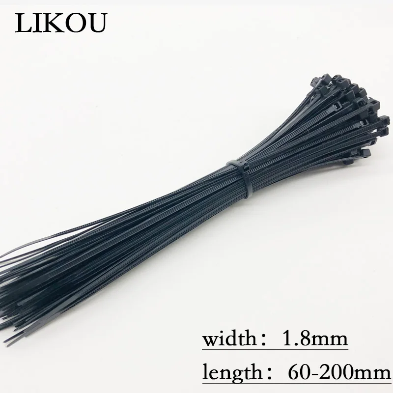 LIKOU самоблокирующиеся Нейлоновые кабельные стяжки Черный 2x60 мм 2x80 2x100 2x120 2x150 2x200 100