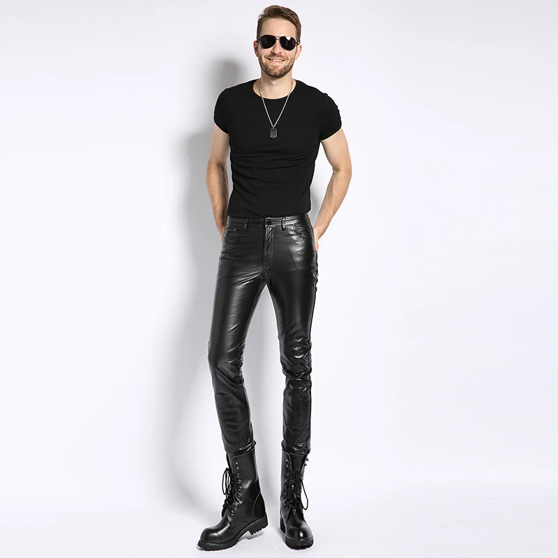 Мужские панталоны размера плюс 6XL, осень, новая мода, настоящие кожаные брюки, мотоциклетные повседневные облегающие теплые штаны с флисовой подкладкой для мужчин