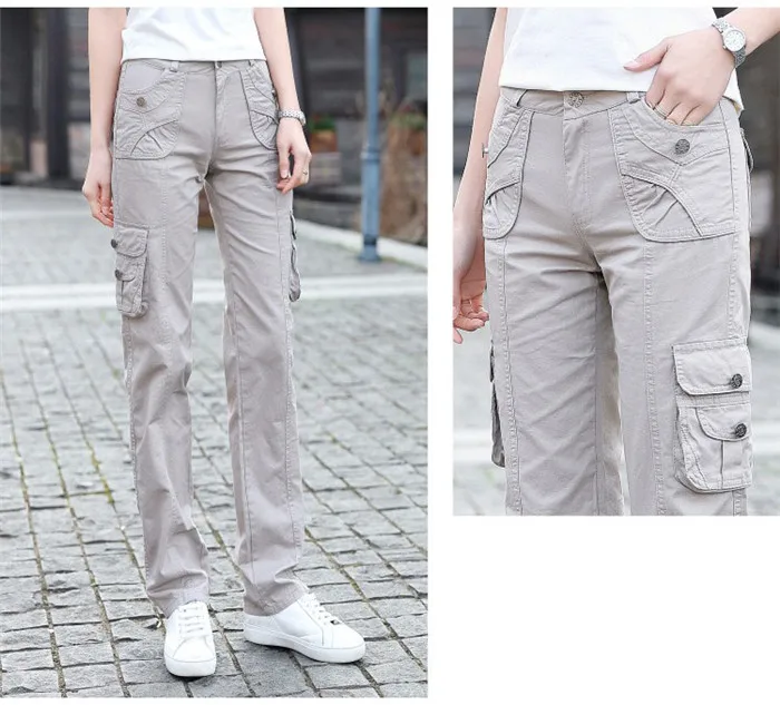 Spring Autumn Women Multi Pocket Cargo Pants Women Outdoor Sports Training Army Casual Straight Tube Overalls Long Pants NW2065