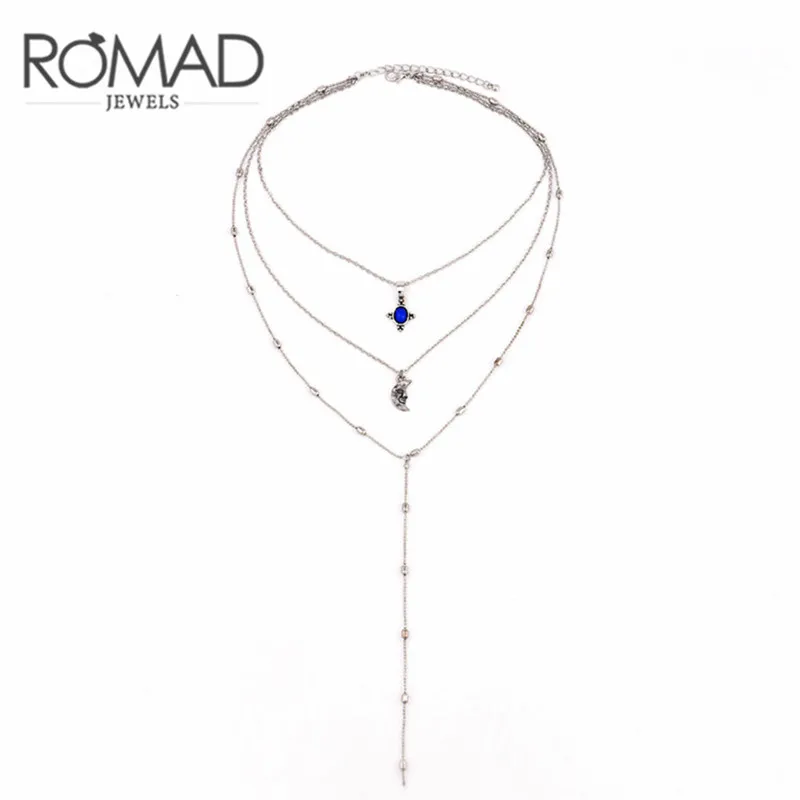 

Romad New Fashion Women Necklace Moon Statement Necklaces Pendants Vintage Jewelry Multi Layers Long Necklace Women