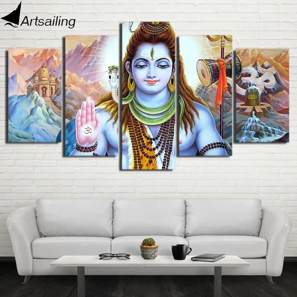 HD Printed 5 Piece Canvas Art Hindu God Lord Parvati Shiva Poster Wall
