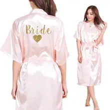 Платье-кимоно с золотым блестящим принтом в виде сердца невесты, халат из искусственного шелка, женская свадебная одежда