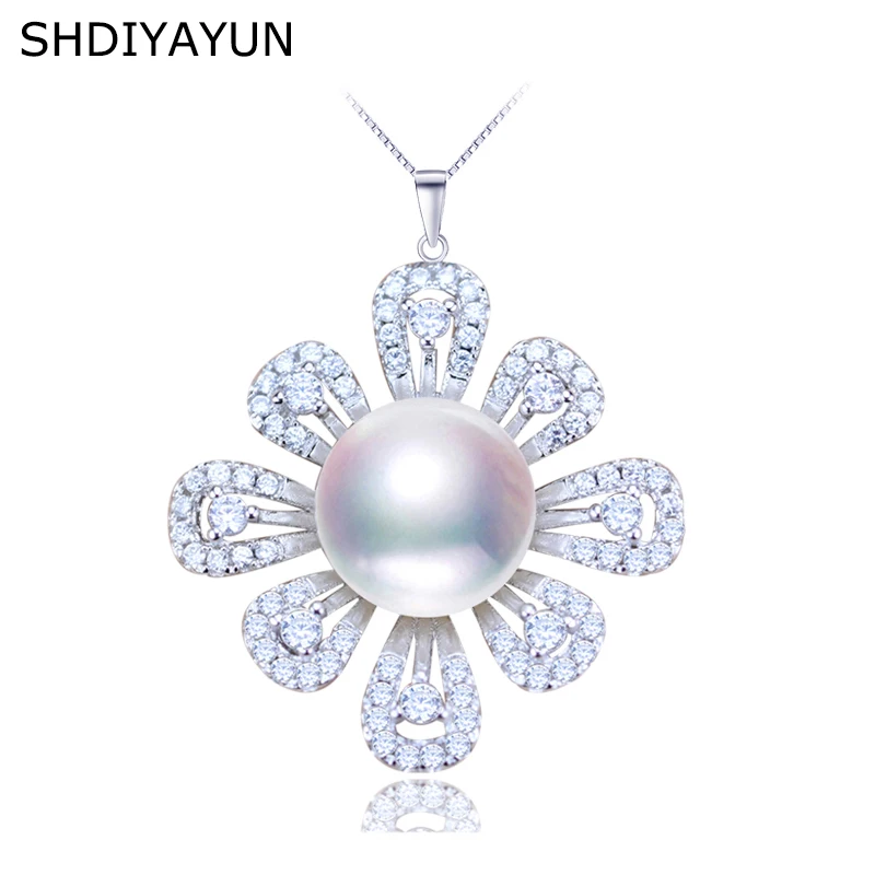 

SHDIYAYUN 2019 Pearl Jewelry 925 Sterling Silver Jewelry For Women Natural Freshwater Pearl Flower Pearl Necklace Pendant Gift